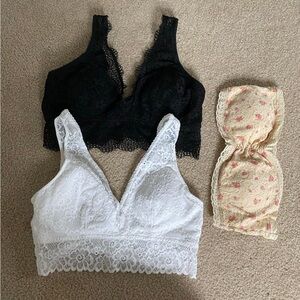 Lace Bralette Bundle - Black, White, and Beige Floral